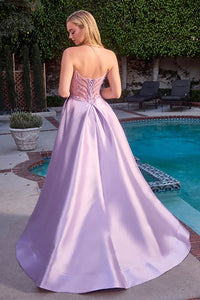 Lavender Corset Ball Gown Evening Dress Pockets Beaded Satin Prom Dress Ms2512054