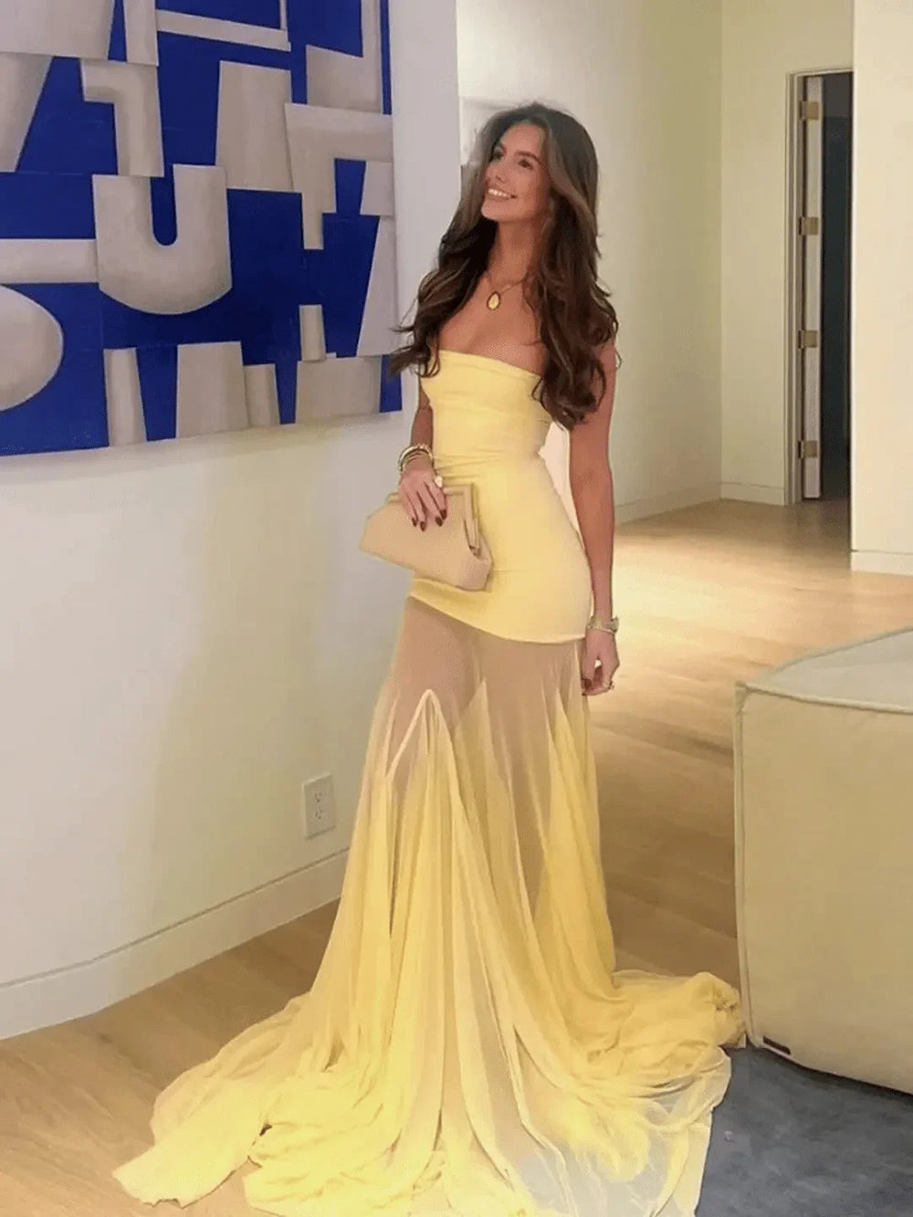 Strapless Mermaid Prom Dress Illusion Evening Dress Party Dress With Sweep Train Ms2606092