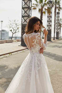 Long Sleeve Lace Appliques Wedding Dresses Illusion A Line Princess Bridal Dress Ms2603018