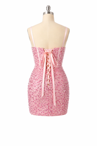 Luxury Sparkly Sequin Mini Homecoming Dress Corset Short Spaghetti Straps Croset Cocktail Party Gown for Teens MS2503081