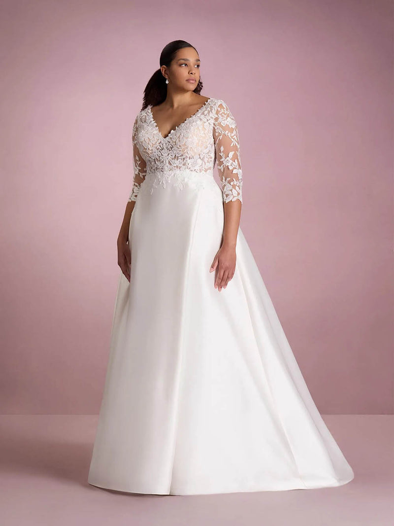 Plus Size Wedding Dresses V Neck Lace Appliques Satin A Line Bridal Dress Ms2509258