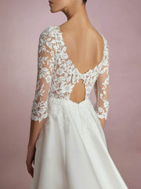 Plus Size Wedding Dresses V Neck Lace Appliques Satin A Line Bridal Dress Ms2509258