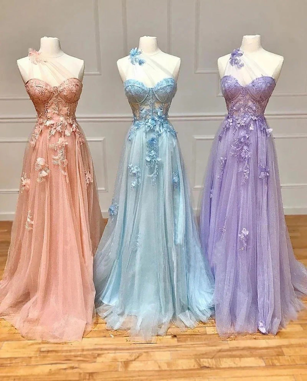 One Shoulder Lace Prom Dress A Line Tulle Corset High Slit Appliqué Evening Dress Ms260402101