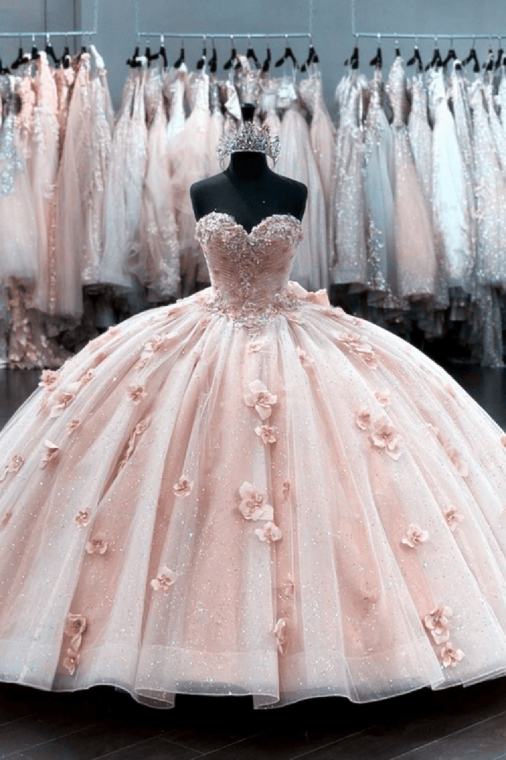 Vestidos de Quinceañera para Mujer con Escote Corazón, Vestido de Bola, Tirantes de Espagueti, Aplicación de Encaje, Vestidos Dulces 16 para Adolescentes