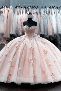 Vestidos de Quinceañera para Mujer con Escote Corazón, Vestido de Bola, Tirantes de Espagueti, Aplicación de Encaje, Vestidos Dulces 16 para Adolescentes