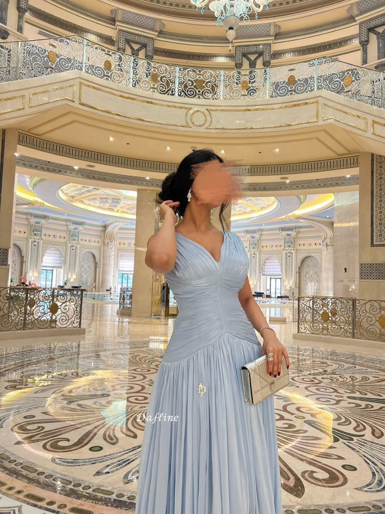 Sexy Deep V Halter Long Prom Dress Ruched Waist Flowing Formal Evening Gown Ms26041441