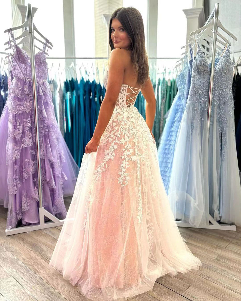 Lace Evening Dresses Sweetheart Corset A Line Princess Birthday Gown   Msikoods Official Store