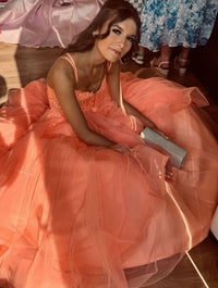 Glitter Tulle Prom Dress Spaghetti Strap Lac Applique Formal Gown Princess Birthday Dress Ms2607085