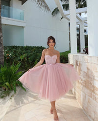 Vintage Tulle Midi Prom Dress Sweetheart Corset Party Gown Princess Cocktail Dress  Ms2506016