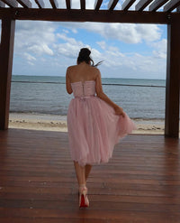 Vintage Tulle Midi Prom Dress Sweetheart Corset Party Gown Princess Cocktail Dress  Ms2506016