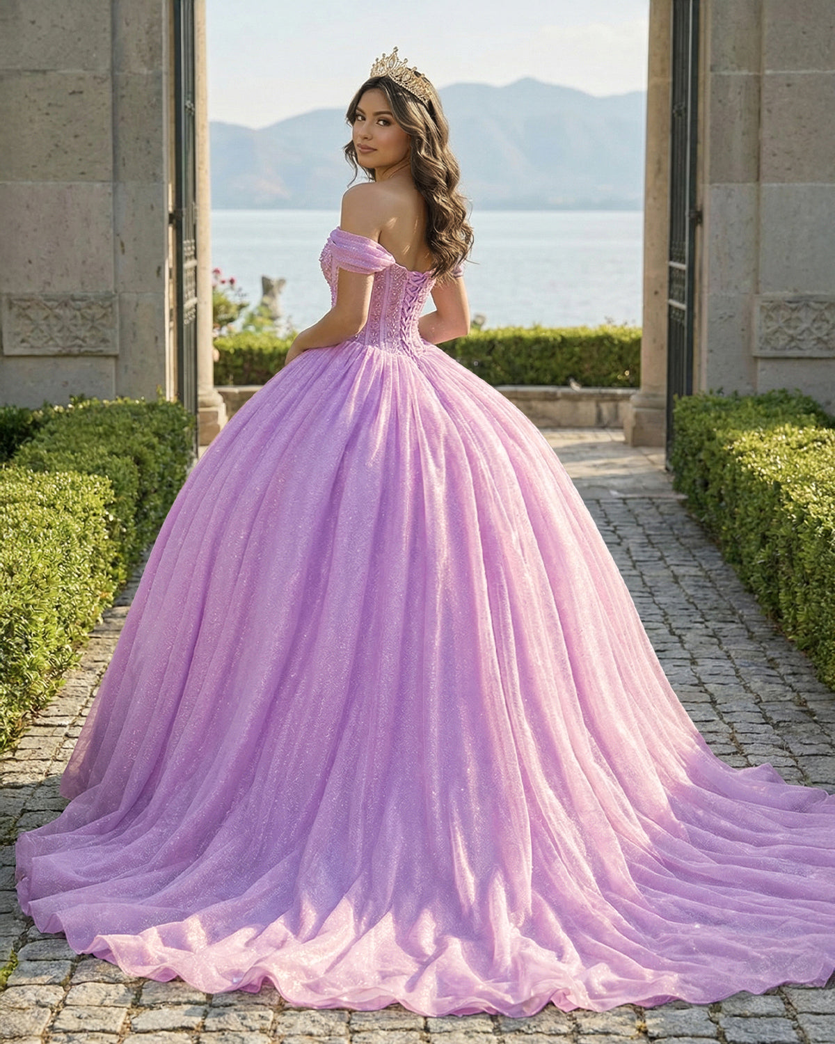Quinceanera Dresses Off Shoulder Ball Gown Pleated Glitter Princess Co –  Msikoods Official Store