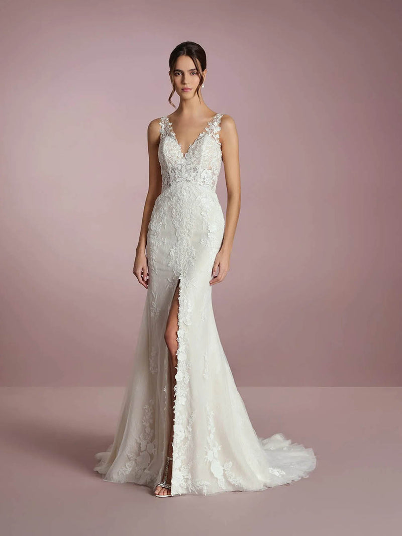 Robes de mariée à manches longues pour mariée Robes de mariée à col en V Robes de mariée en dentelle et tulle pour femmes avec traîne