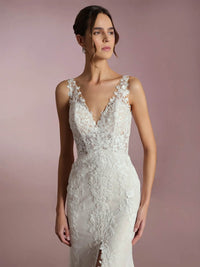 Lace Wedding Dresses Mermaid V Neck High Slit Bridal Dress Ms2509257
