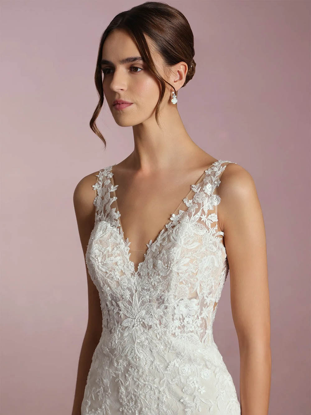Lace Wedding Dresses Mermaid V Neck High Slit Bridal Dress Ms2509257