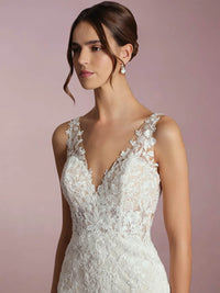 Lace Wedding Dresses Mermaid V Neck High Slit Bridal Dress Ms2509257