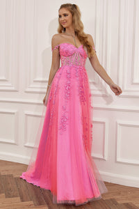 Lace Appliques A Line Evening Dress Sexy Slit Tulle Prom Dress Ms2508222