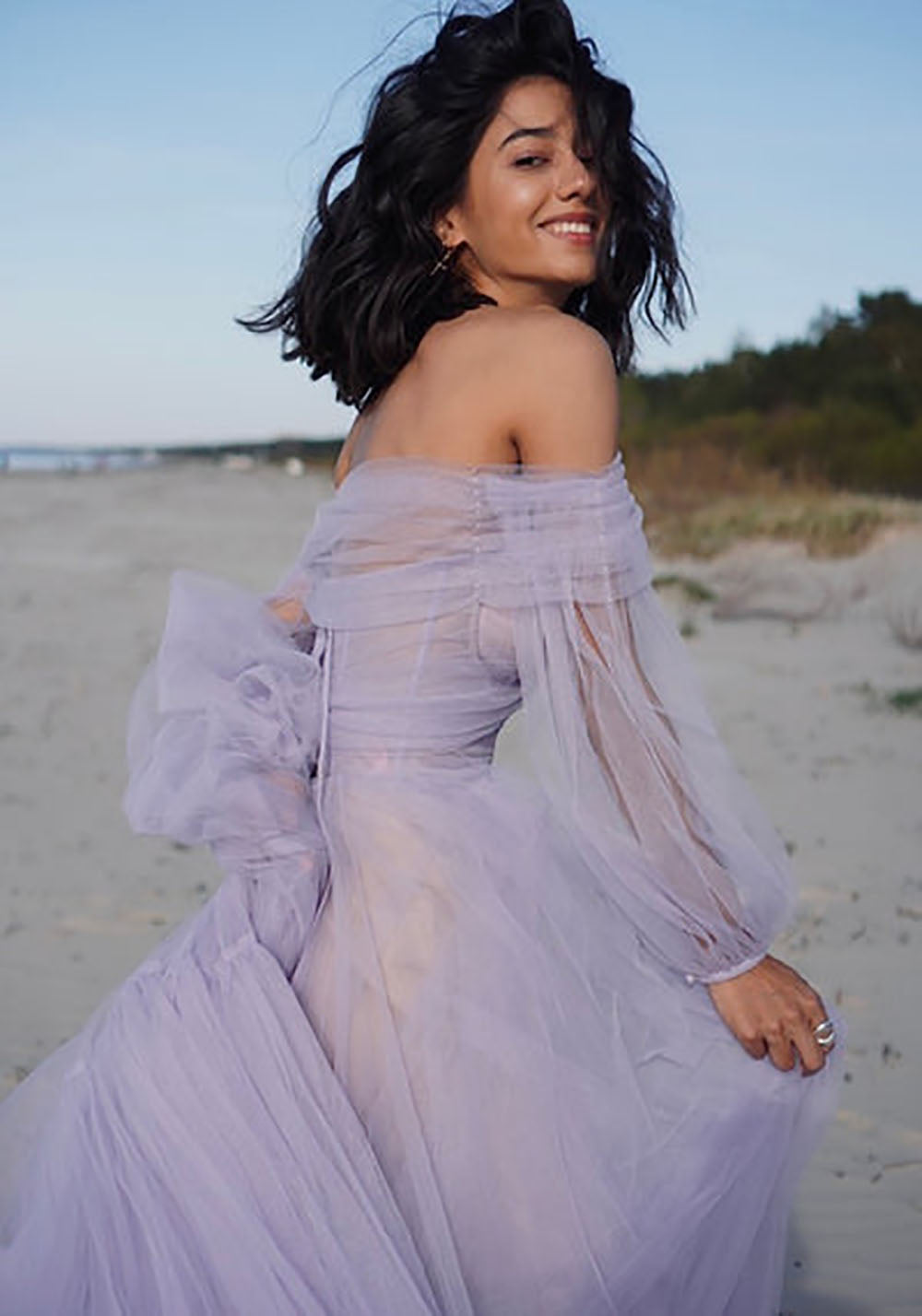 A-Line Tulle Prom Dress Corset Long Sleeve Romantic Evening Dress Ms2601145