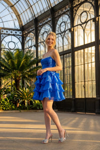Organza Strapless Corset Homecoming Dress Beaded  Layered Ruffles Short Cocktail Dress Ms2610232