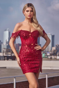 Sparkly Sequin Cocktail Dress Off Shoulder Beaded Corset Mini Homecoming Dress Ms2610233