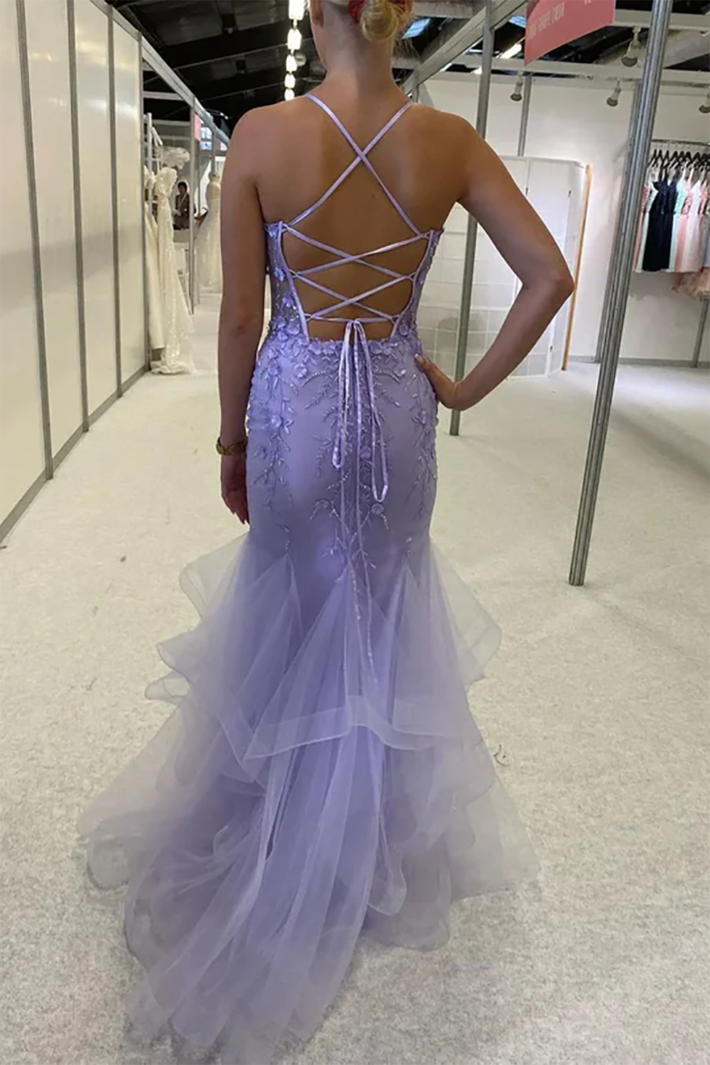 Spaghetti Straps Prom Dresses Lace Appliques Corset Party Dress Ms2508281