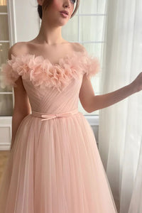 Off Shoulder Pink Midi Prom Dress 3D Floral Sweet 16 Dresses Ms2508257