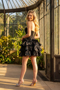 Organza Strapless Corset Homecoming Dress Beaded  Layered Ruffles Short Cocktail Dress Ms2610232