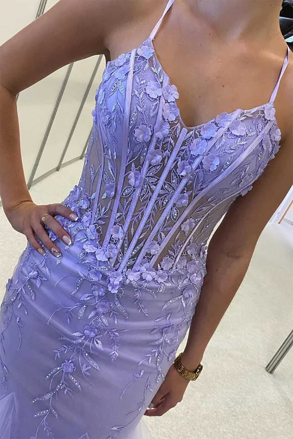 Spaghetti Straps Prom Dresses Lace Appliques Corset Party Dress Ms2508281