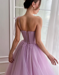 One Shoulder Midi Prom Dress with 3D Floral Party Gown Ms2508271