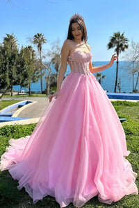 Pink Birthday Dress Sweetheart Beaded Lace Princess Prom Dress MS25082