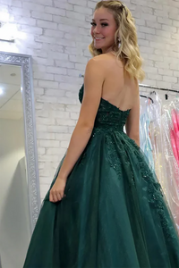 Green Strapless A-Line Prom Dresses Lace Appliques Graduation Dress Ms2508273