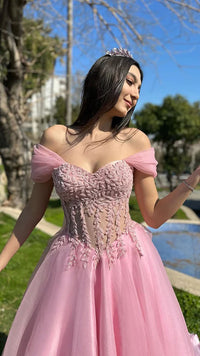 Pink Birthday Dress Sweetheart Beaded Lace Princess Prom Dress MS25082