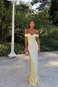 Off Shoulder Prom Dress Elastic Satin Mermaid Evening Gown Ruched Formal Dress Ms2609055