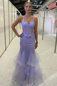 Spaghetti Straps Prom Dresses Lace Appliques Corset Party Dress Ms2508281