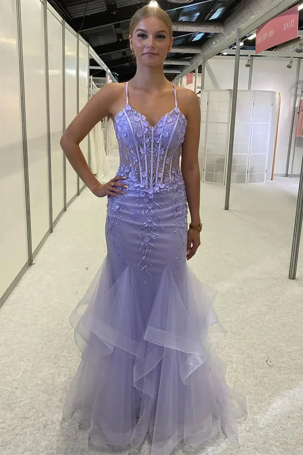 Spaghetti Straps Prom Dresses Lace Appliques Corset Party Dress Ms2508281
