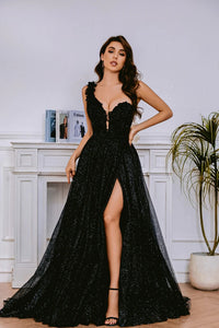 Glitter One-Shoulder Prom Dress with High Slit Formal Dress Ms2602053