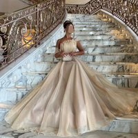 Champagne Prom Dress One Shoulder Organza Pleated  Luxury Evening Dress Ms261204