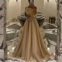 Champagne Prom Dress One Shoulder Organza Pleated  Luxury Evening Dress Ms261204