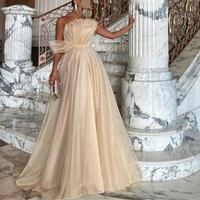 Champagne Prom Dress One Shoulder Organza Pleated  Luxury Evening Dress Ms261204