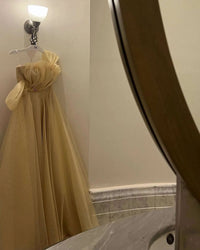 Champagne Prom Dress One Shoulder Organza Pleated  Luxury Evening Dress Ms261204