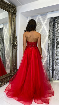 Strapless Sequin Tulle Evening Dresses Sparkling Corset Prom Gown Ms2601304