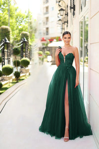 Glitter One-Shoulder Prom Dress with High Slit Formal Dress Ms2602053