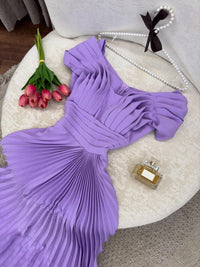 Off Shoulder Pleated Evening Dress Ruched Formal Occasion Gown Prom Dress Ms2601126