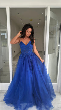 Lace Tulle Spaghetti Strap Prom Dress Glitter Evening Gown Ms2601291