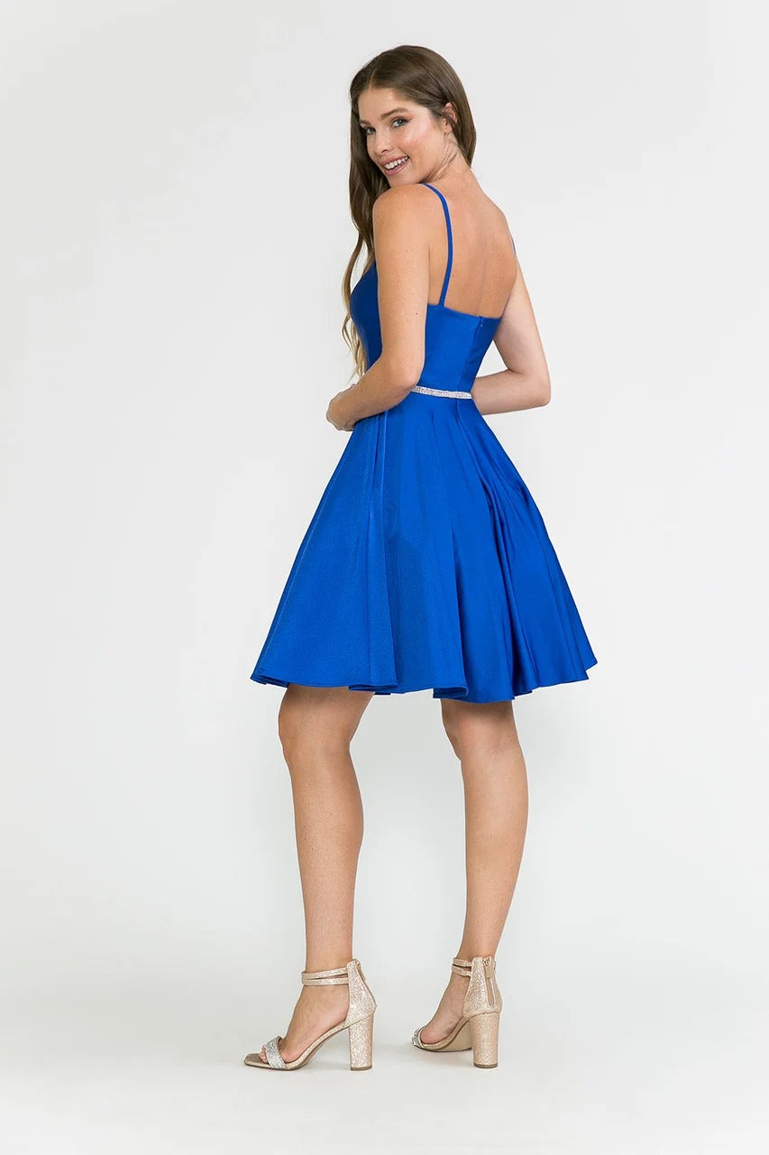 Satin Homecoming Dres Spaghetti Straps A Line Short Cocktail Dress with Pockets Ms10235