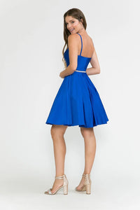 Satin Homecoming Dres Spaghetti Straps A Line Short Cocktail Dress with Pockets Ms10235