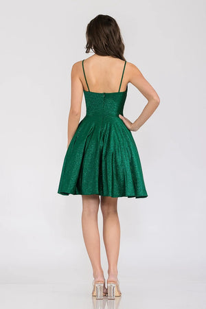 Sparkly Cocktail Dress Spaghetti Straps V Neck Ruched A Line Mini Homecoming Dress Ms26102204