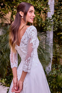 Boho A-Line Wedding Dress Illusion Sleeve Lace Appliqués Bridal Gown Ms2512031
