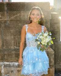 Tiered Lace Mini Prom Dress Sparkly Corset Short Homecoming Dress Cocktail Gown Ms2506074