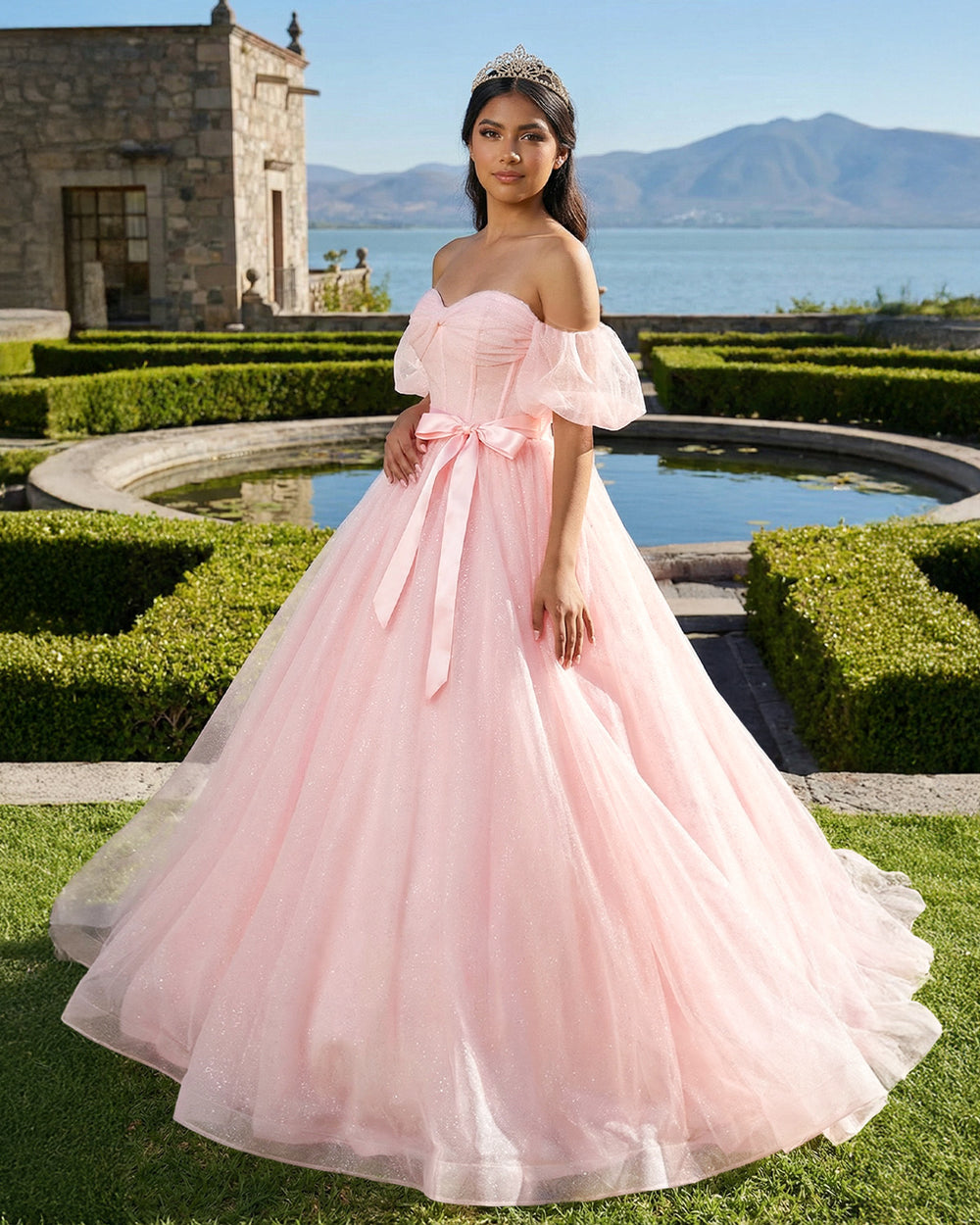Vestidos de Quinceanera com Decote Coração para Mulheres, Vestido de Baile com Alças de Espaguete, Aplicação de Renda, Vestidos Sweet 16 para Adolescentes