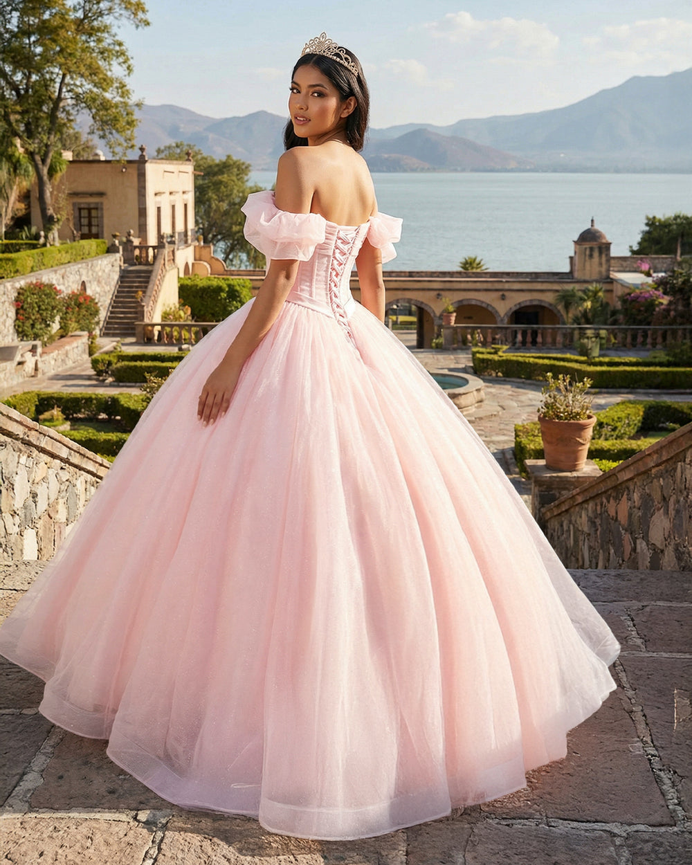 Vestidos de Quinceanera com Decote Coração para Mulheres, Vestido de Baile com Alças de Espaguete, Aplicação de Renda, Vestidos Sweet 16 para Adolescentes